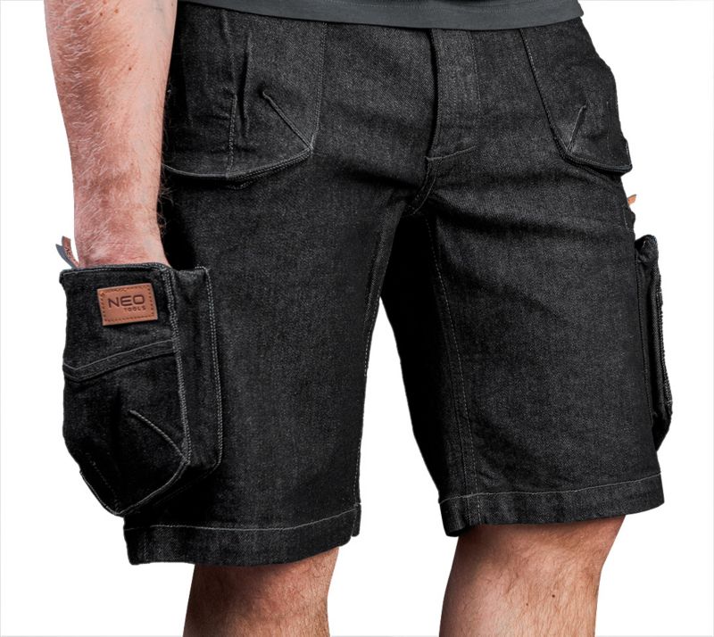 NEO TOOLS L DENIM BLACK unisex korte arbejdsbukser, sorte, str. L, 1 stk.