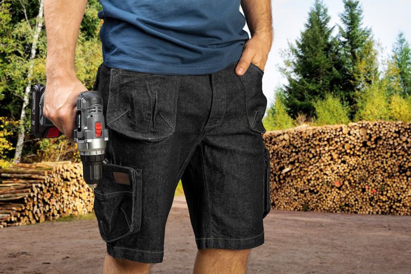 NEO TOOLS L DENIM BLACK unisex korte arbejdsbukser, sorte, str. L, 1 stk.