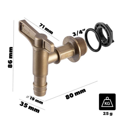 Kran Kadax til regnvandstank med ventil og 3/4" kobling – robust og funktionel