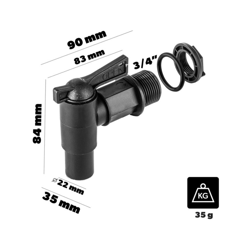 Kran Kadax til beholder – hane, ventil og 3/4" kobling til regnvandstønde