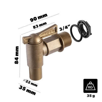 Kran Kadax til regnvandstank med ventil og 3/4" kobling – robust og funktionel