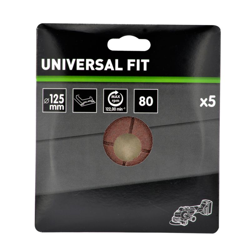 Universal fiberskive til slibemaskiner 125 mm P80, 5 stk.