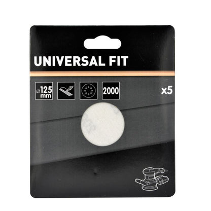 Universal velcro-slipskive 125 mm P2000 med huller, 5 stk.