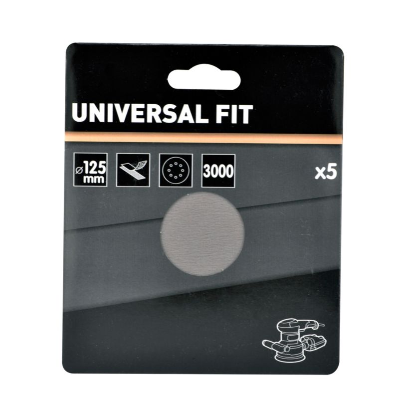 Universal velcro-slipskive 125 mm P3000 med huller, 5 stk.