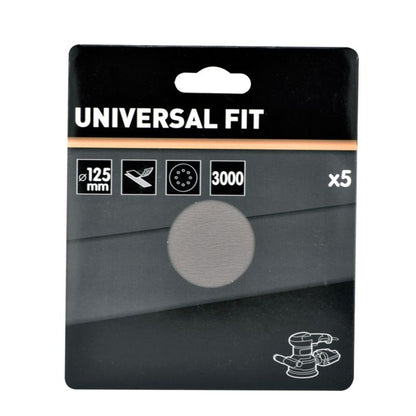 Universal velcro-slipskive 125 mm P3000 med huller, 5 stk.