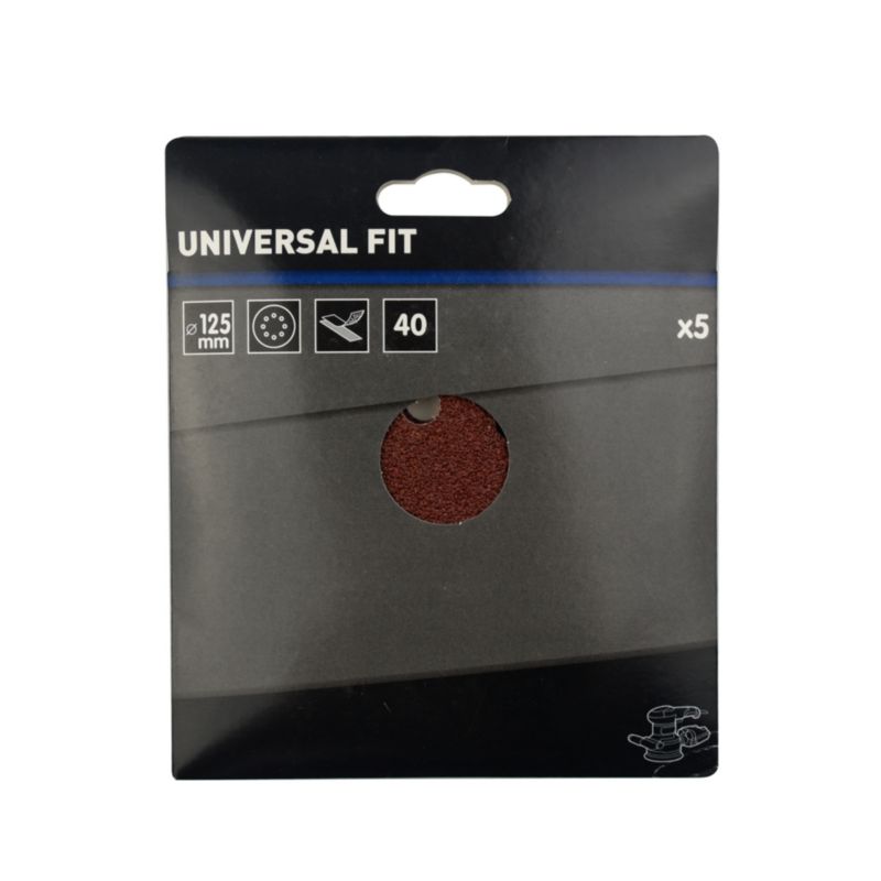 Universal velcro-slipskive 125 mm P40 med huller, 5 stk.