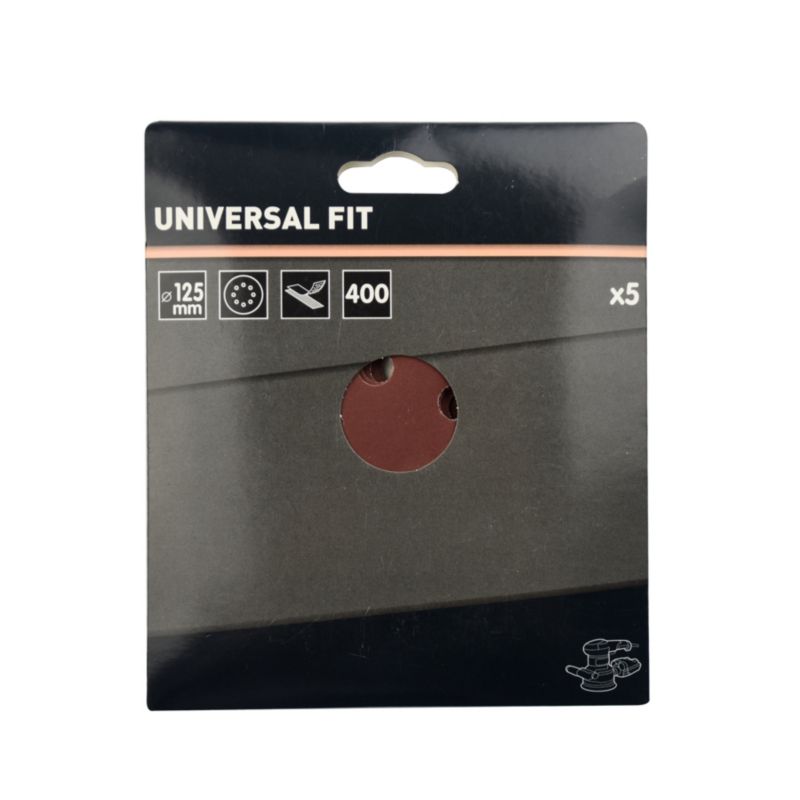 Universal velcro-slipskive 125 mm P400 med huller, 5 stk.