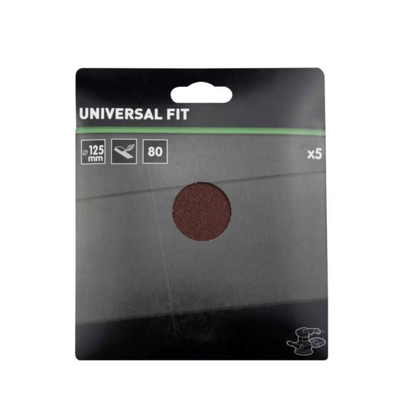 Universal velcro-slipskive 125 mm P80, 5 stk.