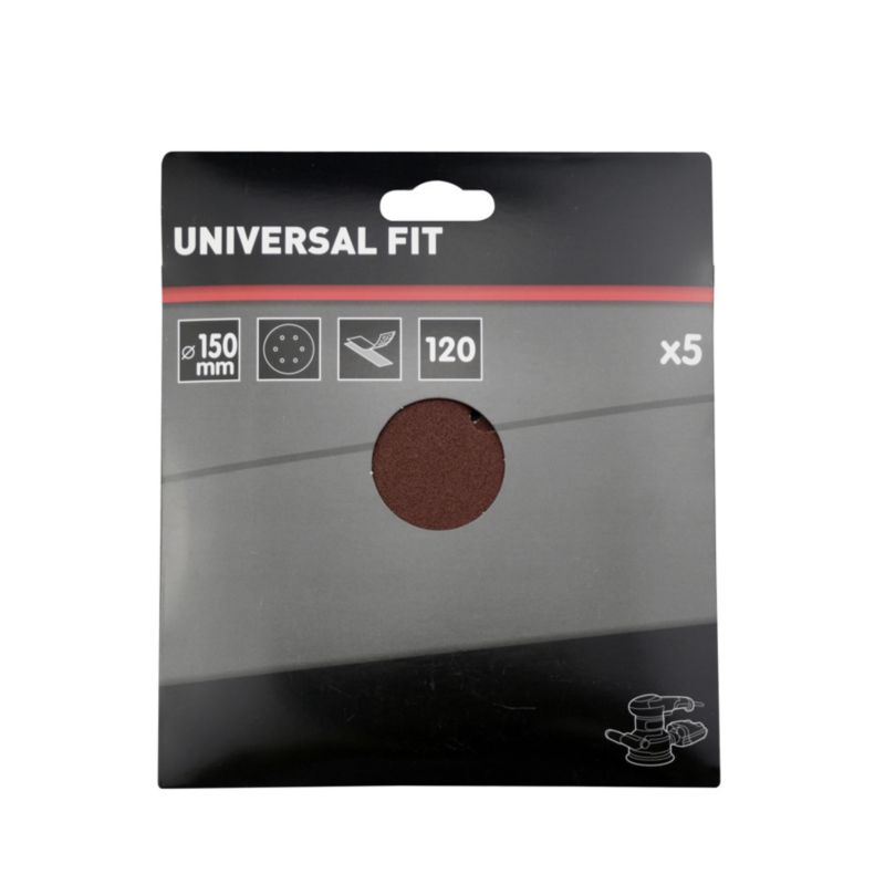 Universal velcro-slipskive 150 mm P120 med huller, 5 stk.