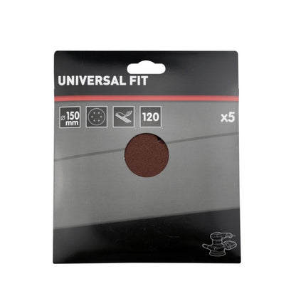Universal velcro-slipskive 150 mm P120 med huller, 5 stk.