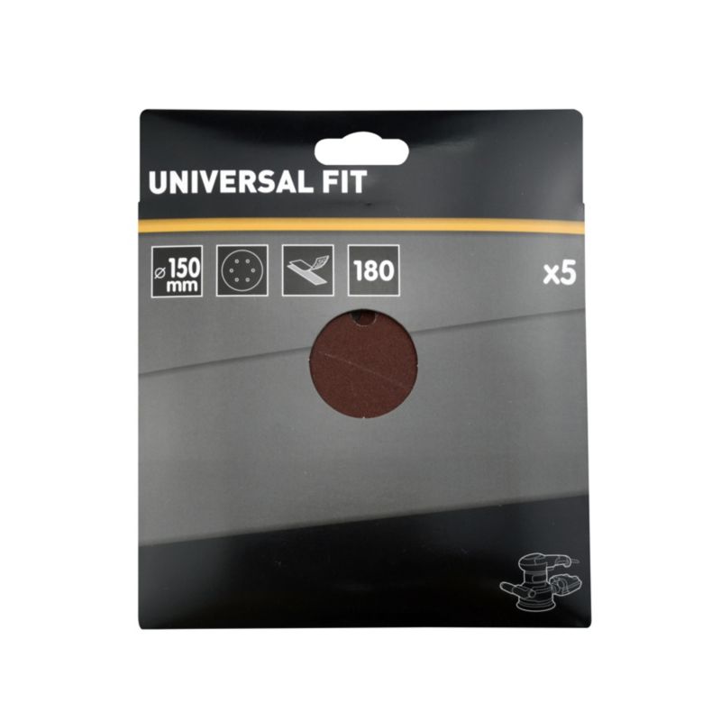 Universal velcro-slipskive 150 mm P180 med huller, 5 stk.
