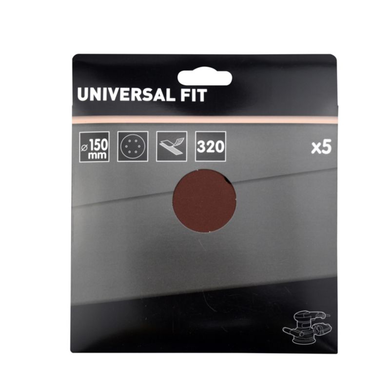 Universal velcro-slipskive 150 mm P320 med huller, 5 stk.