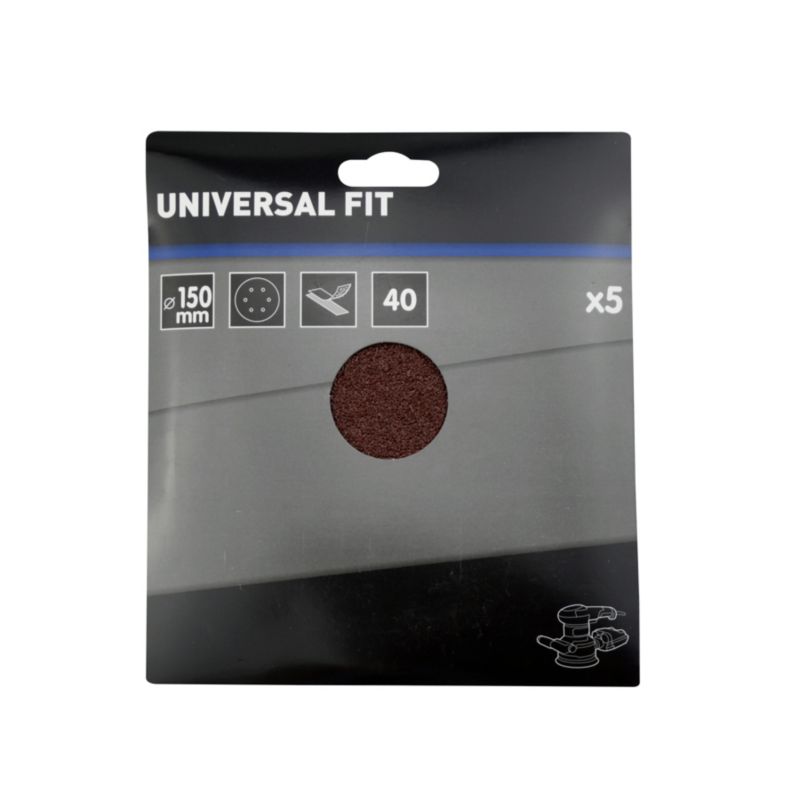 Universal velcro-slipskive 150 mm P40 med huller, 5 stk.