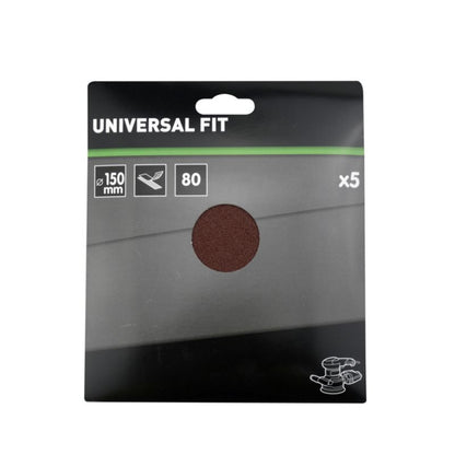 Universal velcro-slipskive 150 mm P80, 5 stk.