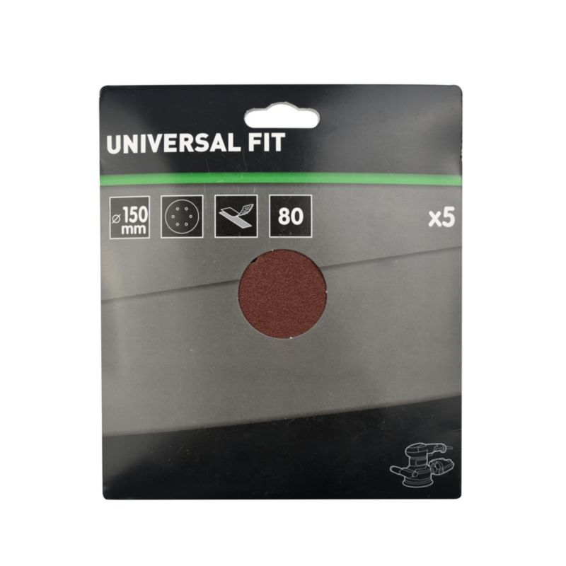 Universal velcro-slipskive 150 mm P80 med huller, 5 stk.