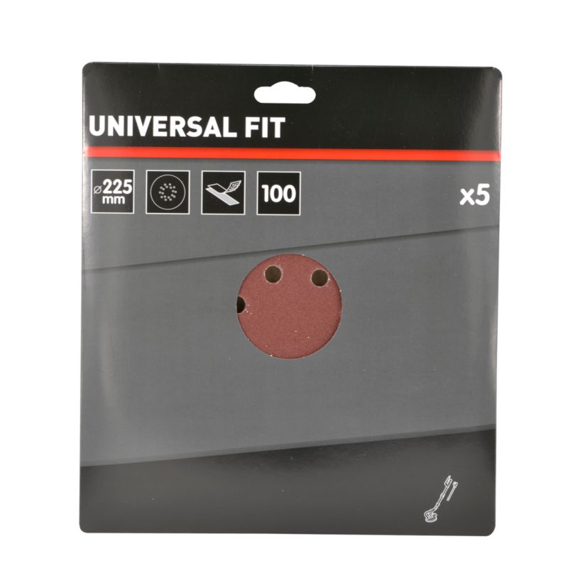 Universal velcro-slipskive 225 mm P100 med huller, 5 stk.