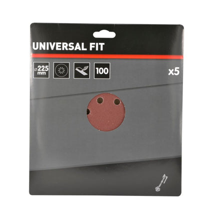 Universal velcro-slipskive 225 mm P100 med huller, 5 stk.