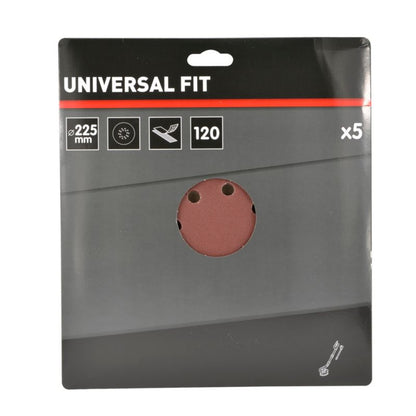 Universal velcro-slipskive 225 mm P120 med huller, 5 stk.