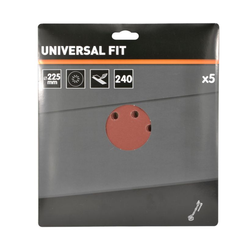 Universal velcro-slipskive 225 mm P240 med huller, 5 stk.