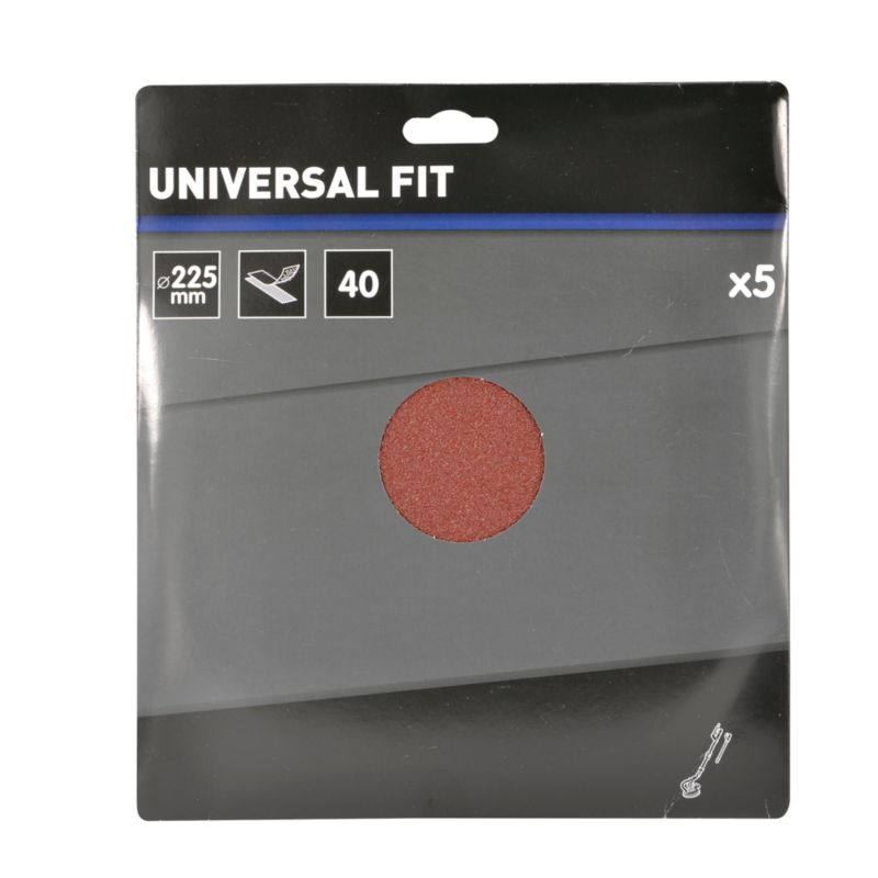 Universal velcro-slipskive 225 mm P40 uden huller, 5 stk.
