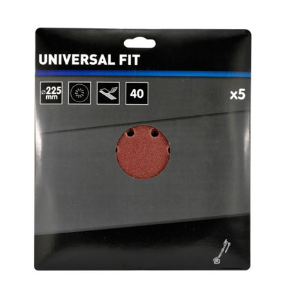 Universal velcro-slipskive 225 mm P40 med huller, 5 stk.