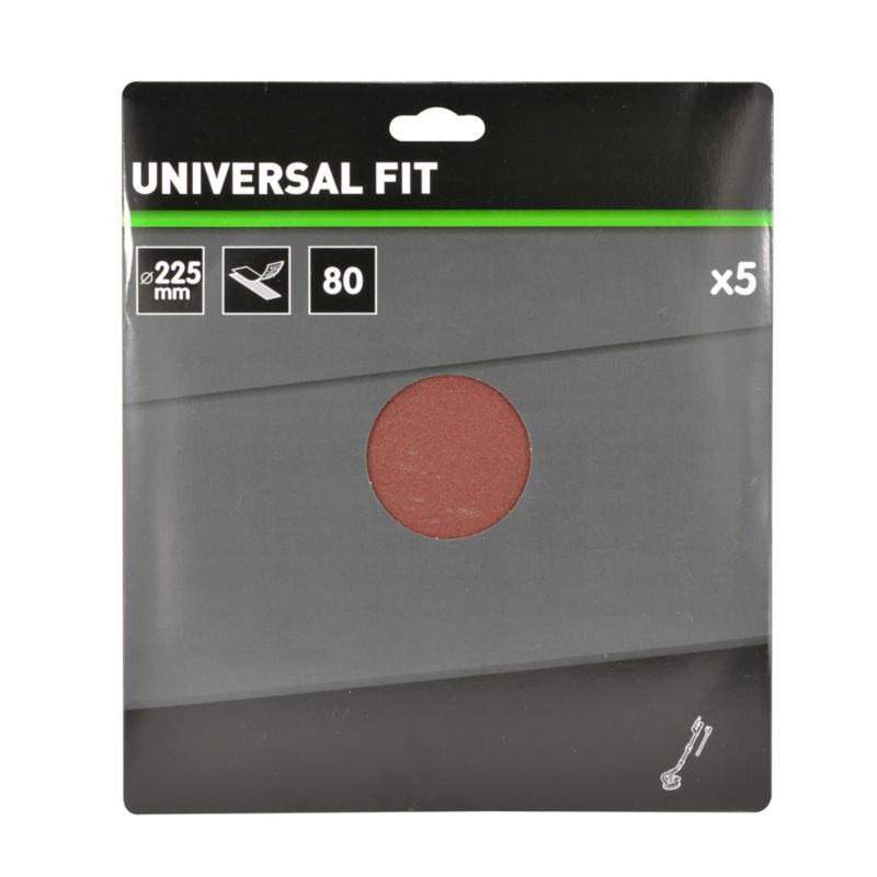 Universal velcro-slipskive 225 mm P80 uden huller, 5 stk.