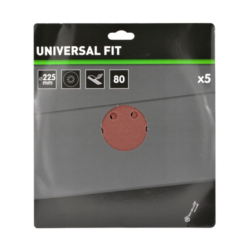 Universal velcro-slipskive 225 mm P80 med huller, 5 stk.