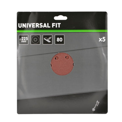 Universal velcro-slipskive 225 mm P80 med huller, 5 stk.