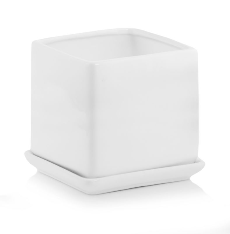 Krukke Firkantet 17x17 cm Hvid med Underskål