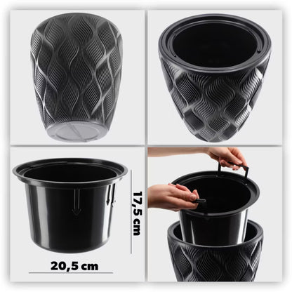 Krukke med Indsats 29x29x32,5 cm Sort