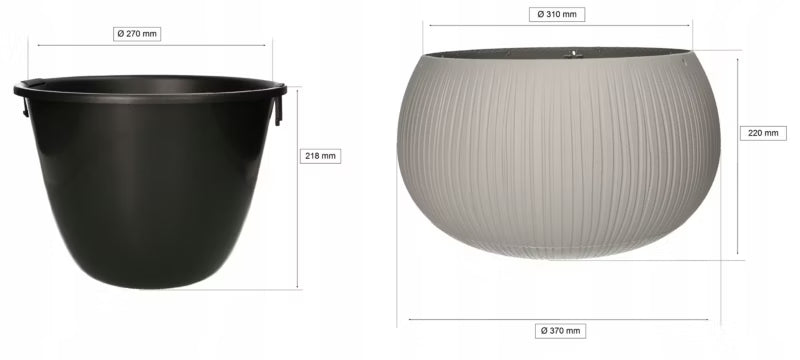 Krukke med Indsats 37x22 cm Betonlook Sort