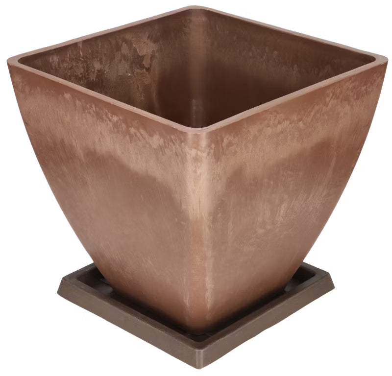 Krukke med Underskål 28 cm Brun Komposit