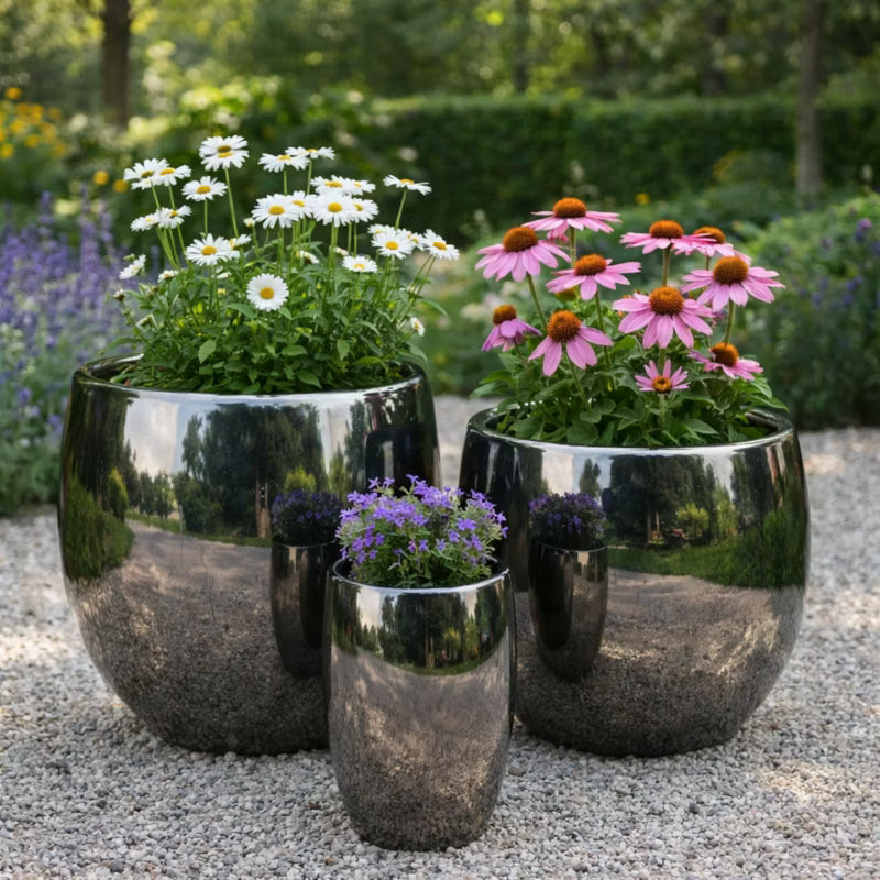 Krukke Mieres L Ø50x45 cm Sort Metallisk