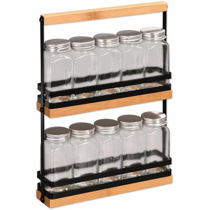 Krydderihylde 23x32 cm Bambus Brun med 10 Glas
