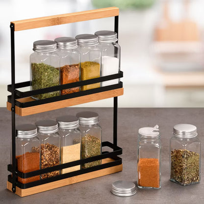 Krydderihylde 23x32 cm Bambus Brun med 10 Glas