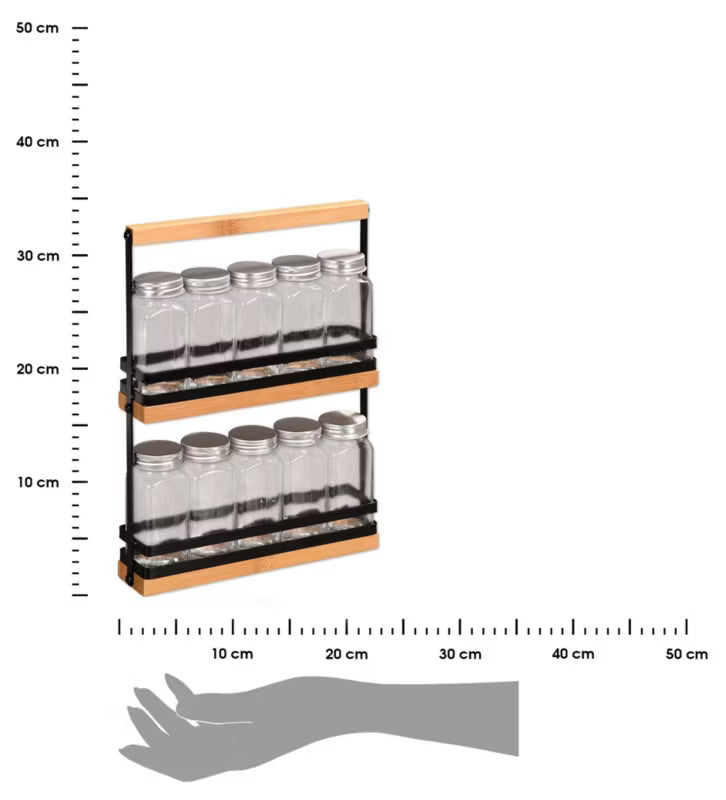 Krydderihylde 23x32 cm Bambus Brun med 10 Glas
