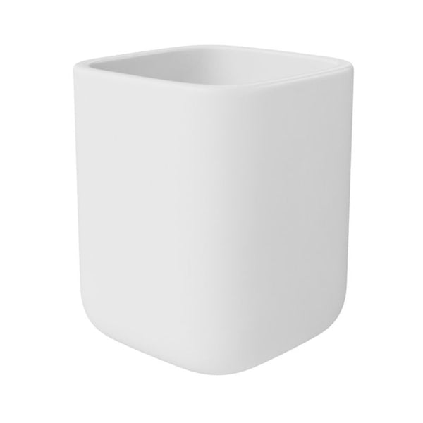 Badeværelseskrus Keramik og Bambus Hvid Mat 7,8x7,8x10,5 cm
