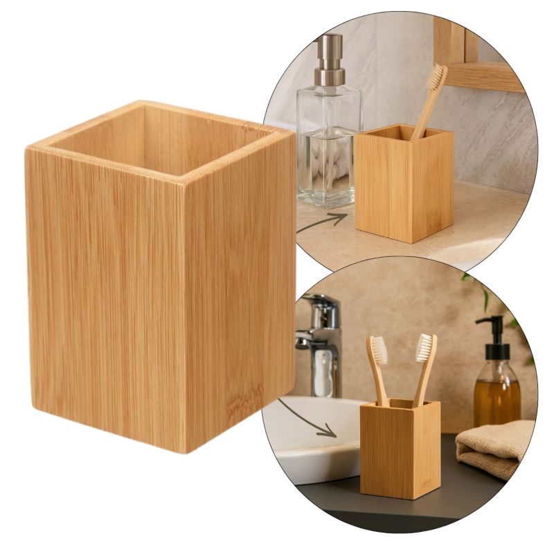 Bambus Tandbørsteholder 6,6x6,8x9,7 cm Brun