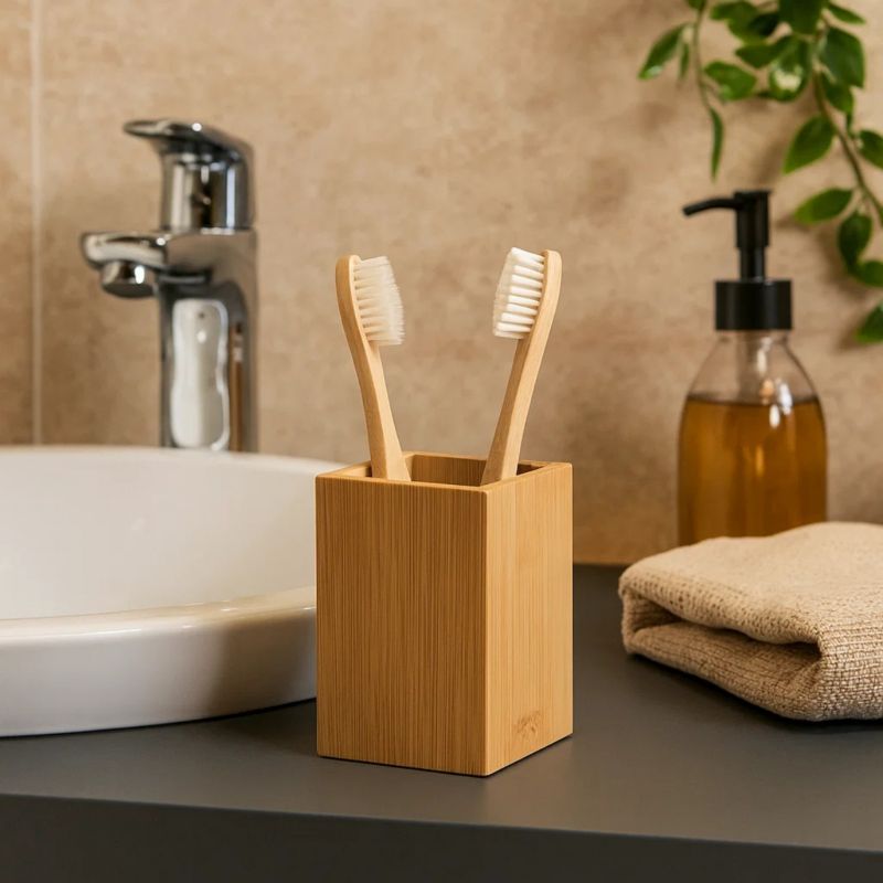 Bambus Tandbørsteholder 6,6x6,8x9,7 cm Brun