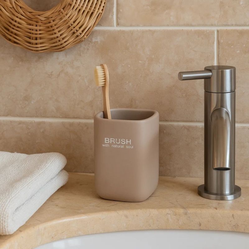 Tandbørsteholder Beige Plastik 7,4x7,4x11 cm