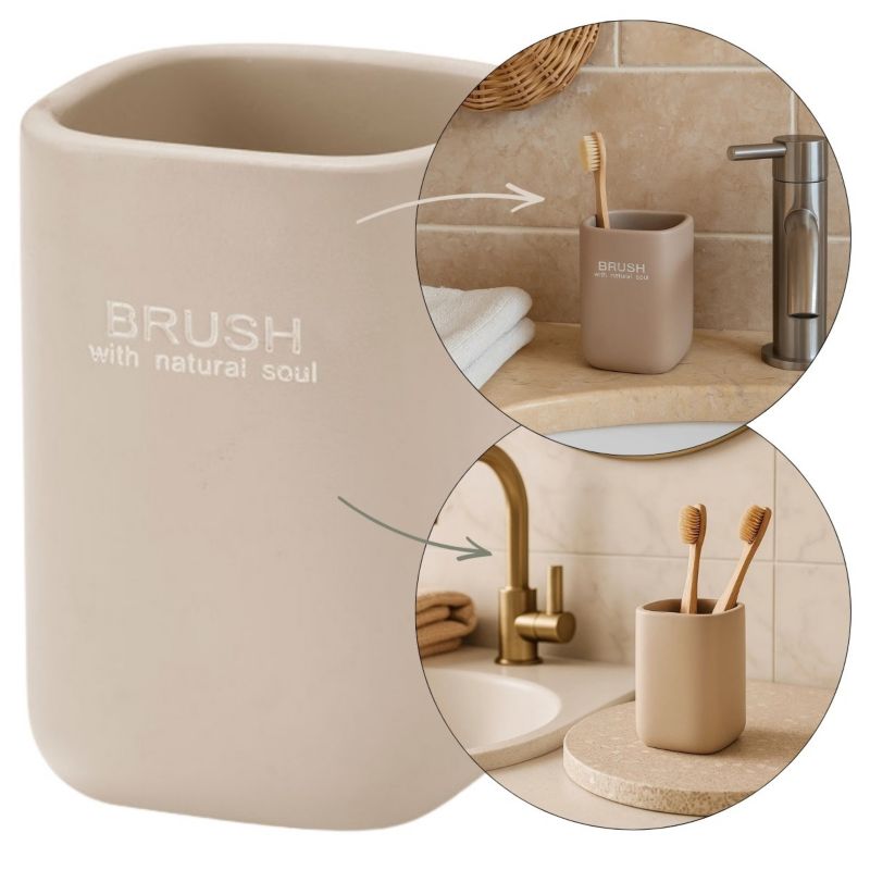 Tandbørsteholder Beige Plastik 7,4x7,4x11 cm