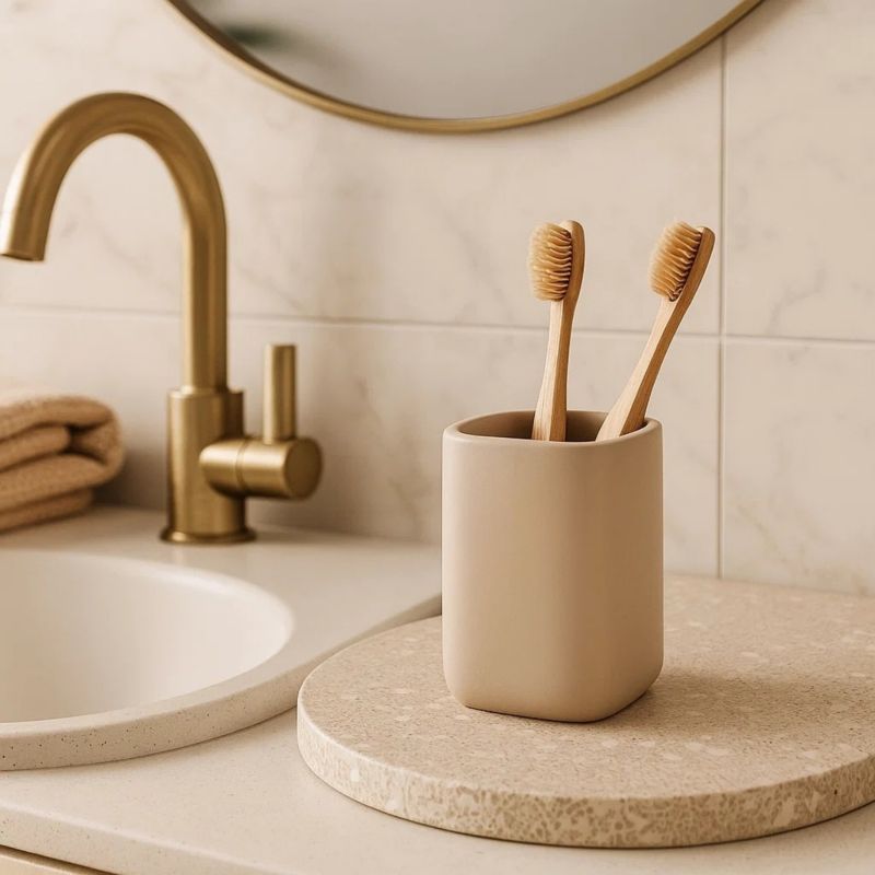 Tandbørsteholder Beige Plastik 7,4x7,4x11 cm