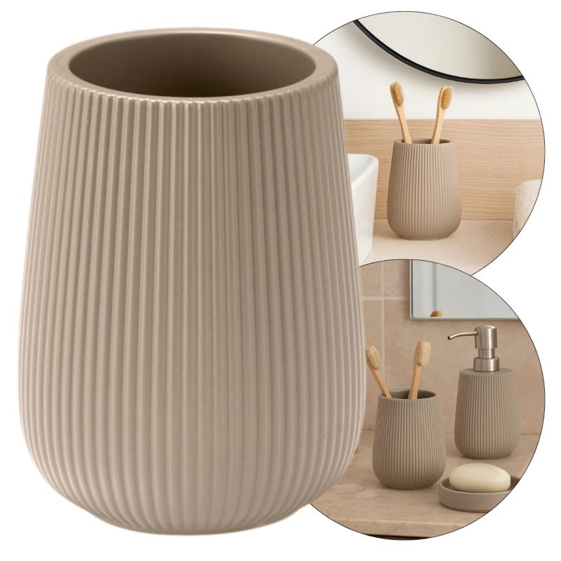 Tandbørsteholder Riflet 8x8x11 cm Beige