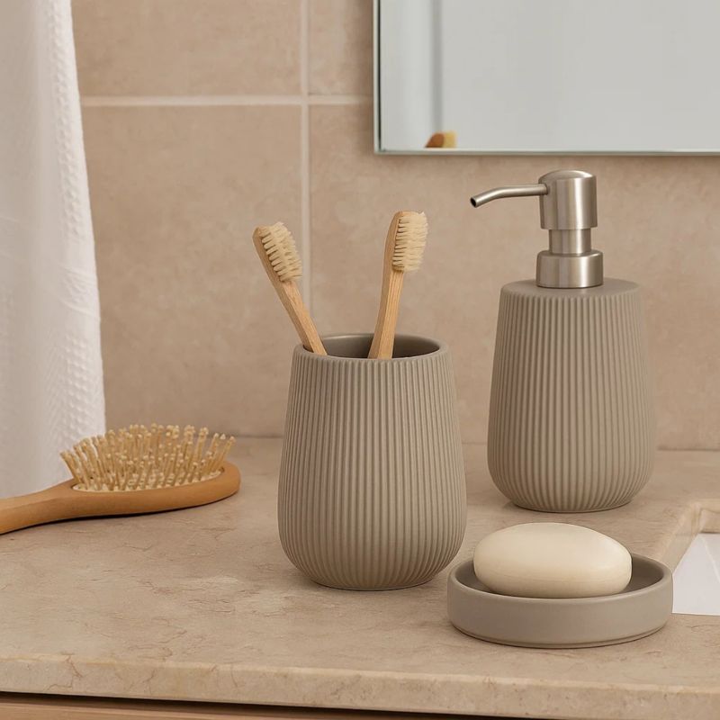Tandbørsteholder Riflet 8x8x11 cm Beige