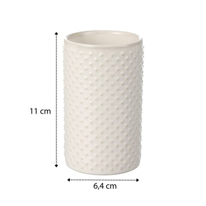 Keramisk Tandbørsteholder Hvid med Geometrisk Mønster 6,4x6,4x11 cm