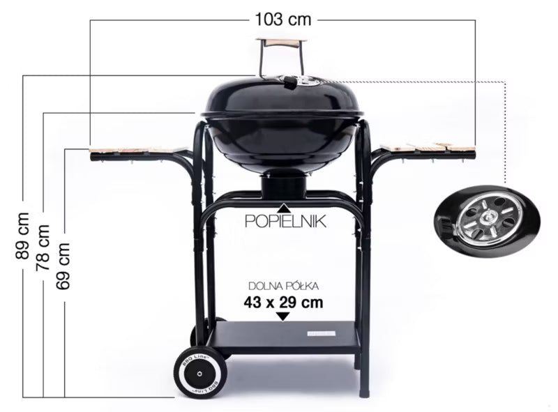 Kuglegrill 102x46 cm Sort Stål
