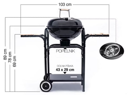 Kuglegrill 102x46 cm Sort Stål