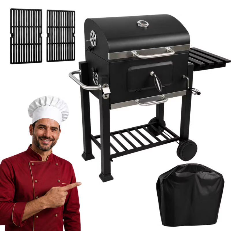 Kuglegrill Angular 113,5x50 cm Sort med Støbejernsrist