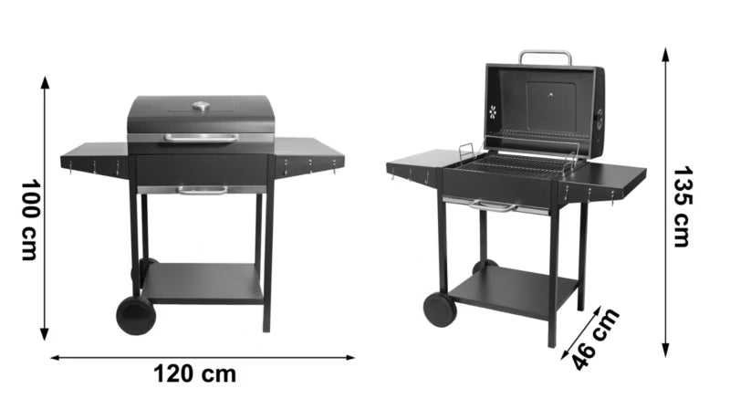 Kuglegrill Kulgrill 120x46 cm Sort med Termometer