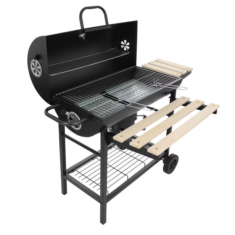 Kuglegrill Kulgrill 104x66x92 cm Sort med Hjul og Hylder